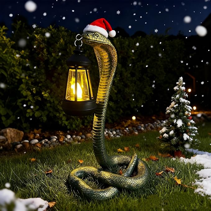 Solar Garden Outdoor Statues Snake with Solar Lights Outdoor Chrismtas Decorations - Lawn Decor Snake Statue for Patio, Balcony, Yard Ornament - Unique Housewarming Gifts（11.22" Bronze Colored）