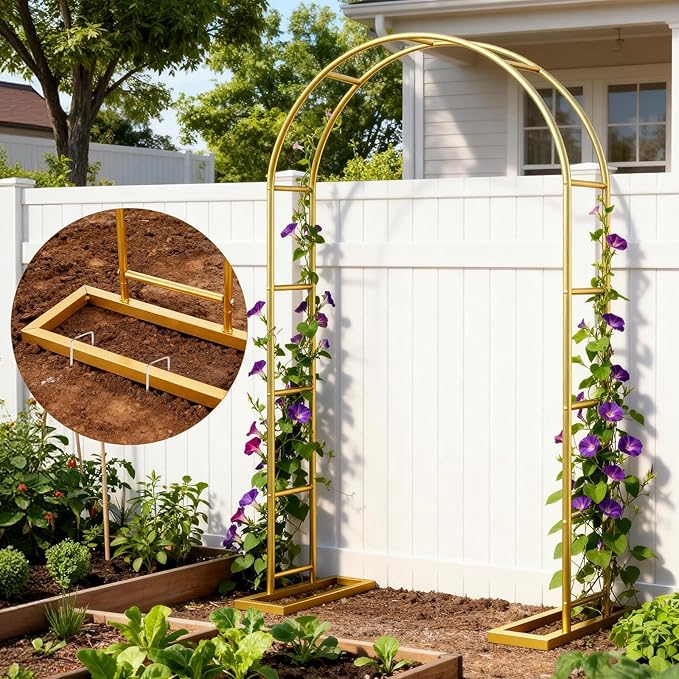 6.6FT Metal Wedding Arch Stand Gold Square Arched Backdrop Frame，Assemble Freely 3 Sizes,Metal Pergola Arbor with Base for Party Ceremony Birthday Bridal Baby Shower Garden Floral Balloon Arch Decor