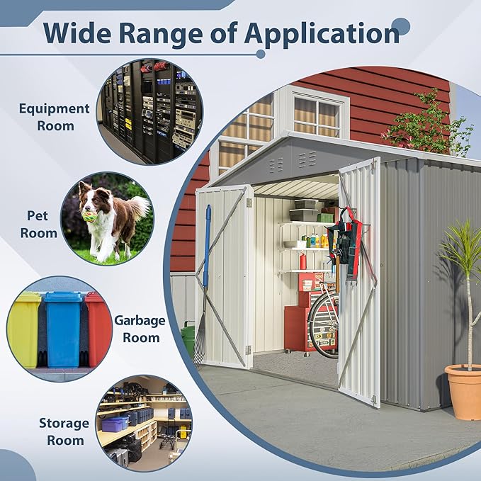 10X8 FT Outdoor Storage Shed W/Lockable Doors,Metal Shed W/Sloped Roof & Air Vents,All Weather Garden Tool House for Backyard Patio Lawn,Gray
