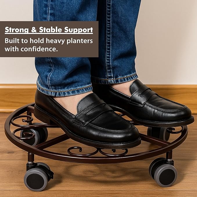3 Pack Plant Caddy with Wheels Heavy Duty 11.8 Inches Metal Plant Stand with Wheels Plant Dolly Rolling Plant Stand Plant Roller with Casters for Indoor and Outdoor (3, Bronze)