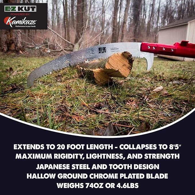 EZ Kut Professional Pole Saw 20’ Extendable - Manual Pole Saw for Tree Trimming. Branch Cutter with Double Hook for Branch Removal - Best Tree Pruner. Tree trimmer pole saw. Since 1988