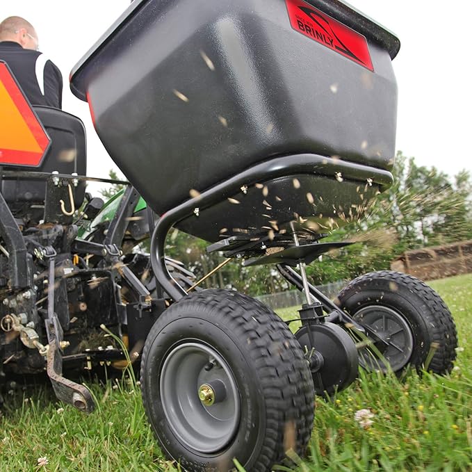 Brinly BS36BH-A Tow Behind Broadcast Spreader with Universal Hitch, 175 lb.+ - Matte Black