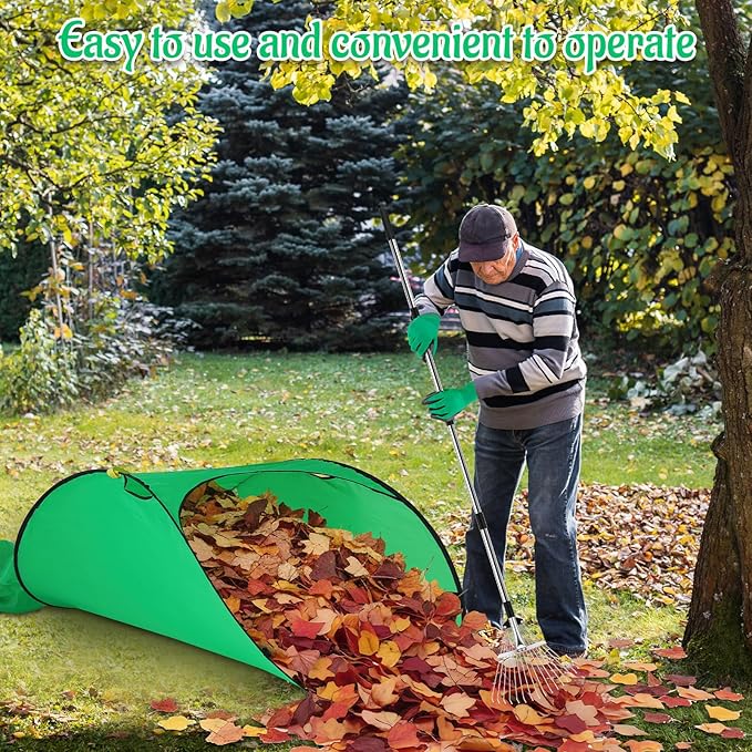 Leaf Rake for Lawns with 70 Gallon Large Foldable Leaf Bags, Heavy Duty Metal Garden Yard Rake Long Handle Garden Gloves for Gardening Outdoor Camping Shrub Grass Bush