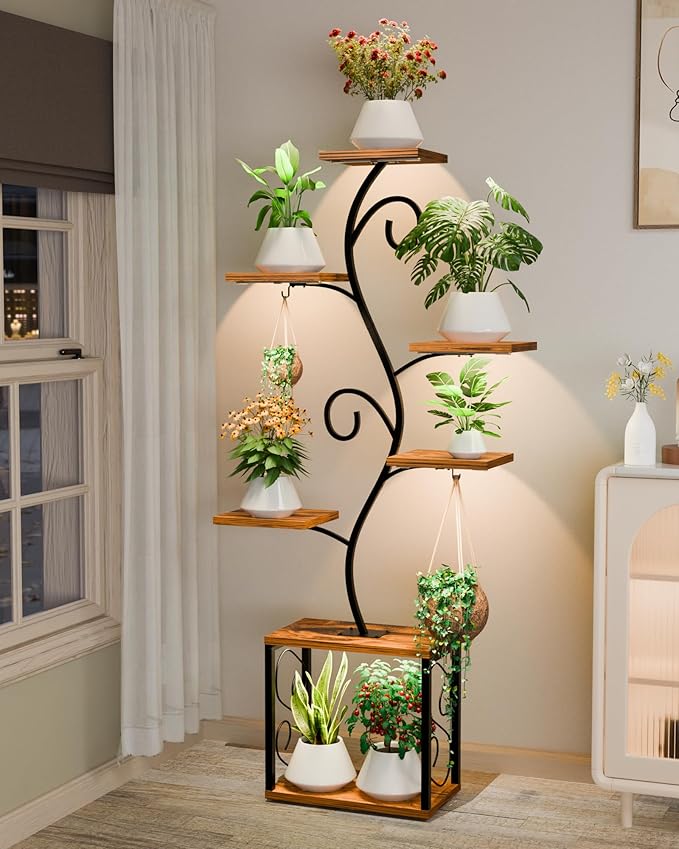 Plant Stand Indoor with Grow Lights,64" Plant Shelf Indoor,7 Tiered Indoor Plant Shelf, Corner Plant Stands for Indoor Plants,Metal Plant Flower Holder Dispaly Rack for Home, Living Room, Office