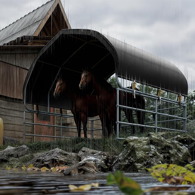 YOLENY 12'x12' Gray Corral Shelter, Heavy Duty Round Style Canopy, Waterproof and UV Treated Universal Cover, Easy Assembly Stable and Agricultural Storage and Shade Shed Kit for Livestock