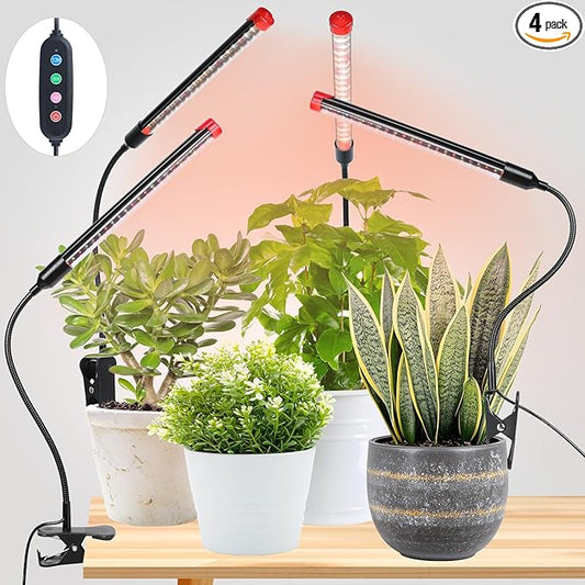 4-Pack Clip Grow Lights for Indoor Plants with Timer 4,8,12 Hr, 9W Power Home Plug, FECiDA 2025 Brightest Mini LED Grow Light for Bonsai, Pot Plants, Small Full Spectrum Plant Growing Lamps