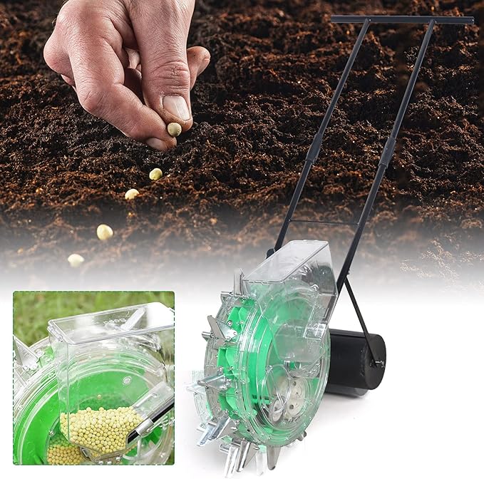 Hand Push Seeder Spreader,Manual Roller Seeder Lawn Garden Spreaders Seed Planter, Multi-Function Corn Planter Seeder Planting Depth 3.5-7.8 Cm Seeder Tool for Soybean Peanut Corn (C Style)