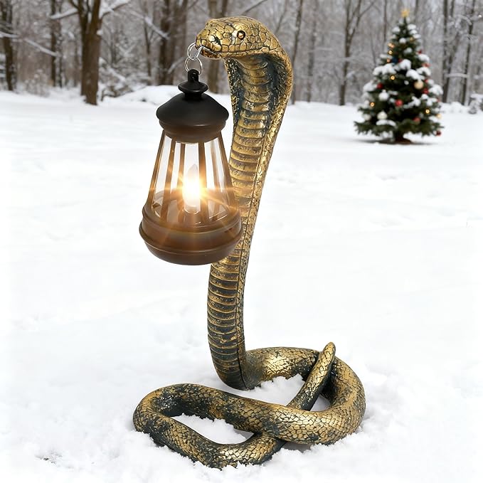 Solar Garden Outdoor Statues Snake with Solar Lights Outdoor Chrismtas Decorations - Lawn Decor Snake Statue for Patio, Balcony, Yard Ornament - Unique Housewarming Gifts（11.22" Bronze Colored）
