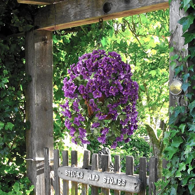 INQCMY Artificial Hanging Flowers Basket for Outdoor Summer Decoration,4pcs Faux Silk Begonia in Planter Look Real UV Resistant for Outside Home Porch Patio Balcony Yard Decor(Purple)