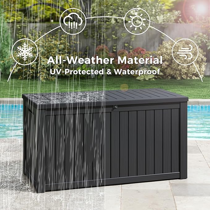 Outdoor Storage Box, Resin Deck Boxes Indoor and outdoor, Waterproof Storage Box Lockable Lid (Black, 150 Gallon)