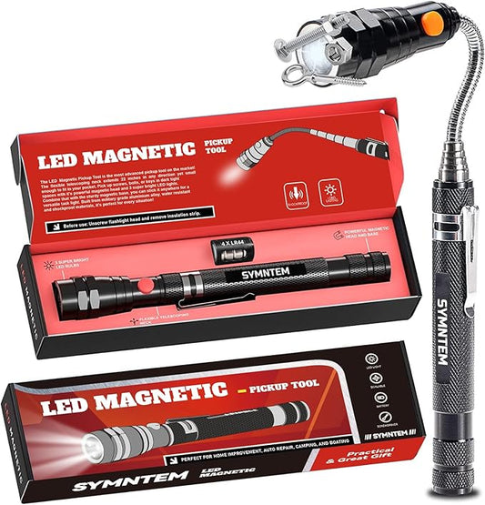 Gifts for Dad, Magnetic Pickup Tool, Telescoping Magnet Pickup Tool with 3 LED Flashlight, Christmas Gifts Stocking Stuffers for Men, Cool Gadget Gifts for Men, Black