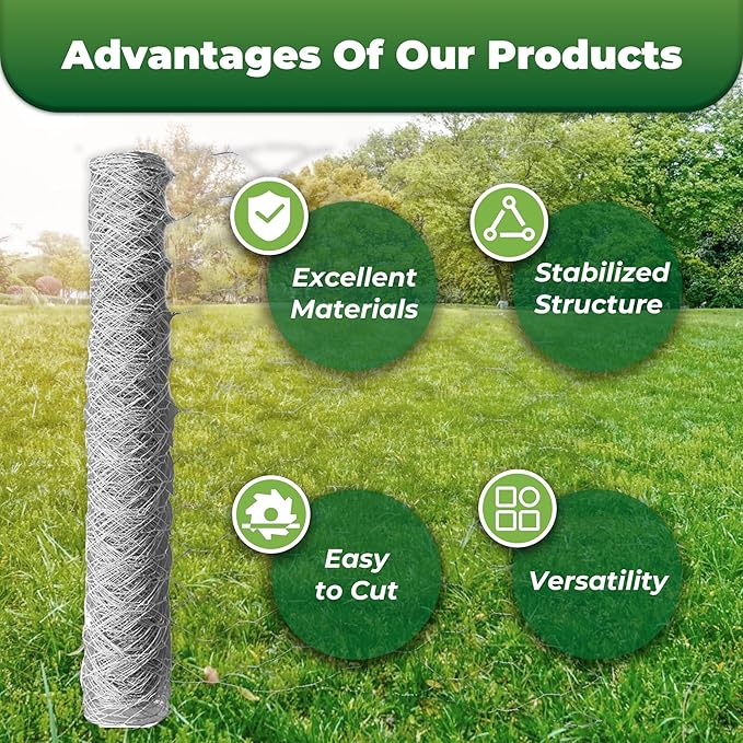 48 in x 150 ft, 2 inch Metal Mesh Pencing, Chicken Wire Fencing, Hexagonal Galvanized Poultry Wire Netting for Chicken, Duck, Goose, Rabbit Fencing