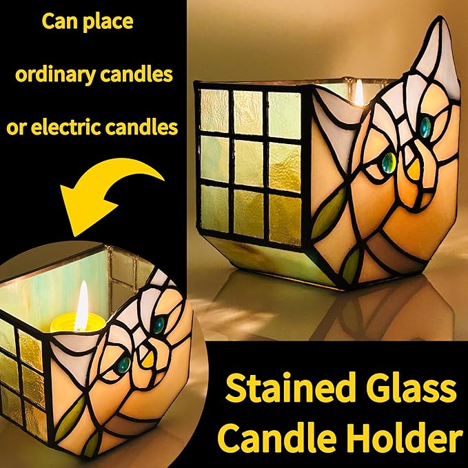 Stained Glass Cat Flower Pot,Cute Pots for Plants,Small Plant Pot with Unique Cat Face Design,Tiltable Terrarium Decoration,4.6x3x5.15 in(Excluding Plants)