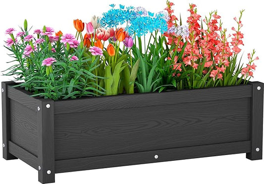 HDPE Raised Planter Box Outdoor,Rot-Resistant and Non-Cracking,Raised Beds for Gardening 29.5 * 14.4 * 9.8 in for Yard,Lawn,Outdoor Planter Boxes Rectangle with Drainage Holes Black