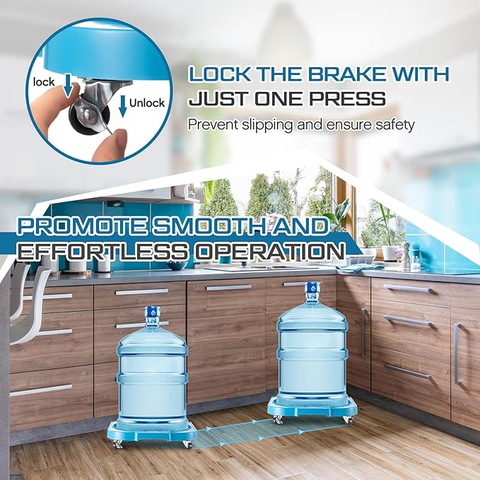 2 Pack 5 Gallon Water Bottle Jug Caddy with 4 Rolling Swivel Casters Wheels 5 Gallon Bucket Dolly for Heavy Duty Garden Flower Pot Movers, Plant Stroller, 11" Inside Diameter (Blue)