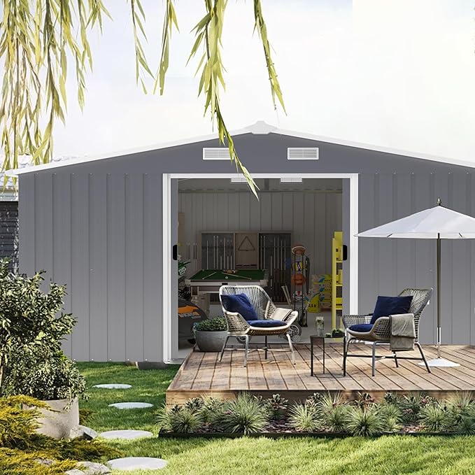 10x12 FT Outdoor Storage Shed, Extra Large Metal Shed with Lockable Doors,Vent & 2 Windows, All-Weather Tool Shed Storage House for Backyard,Garden,Patio, Lawn, Dark Gray
