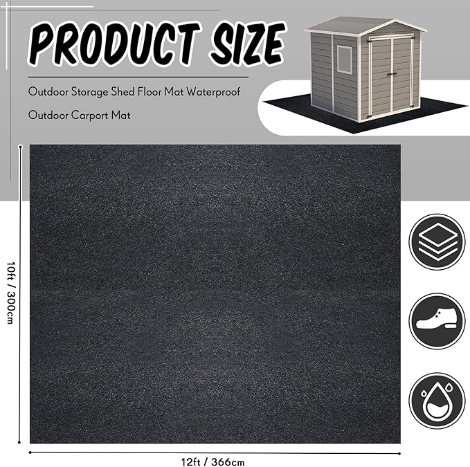 Haull Outdoor Storage Shed Floor Moat Waterproof Outdoor Carport Mat Thickened Soft Patio Furniture Pad Washable with Non Slip Backing, Storage Shed Not Included(9.8 x 12 ft)