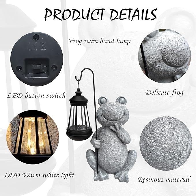 Frog Solar Garden Statues,Resin Frog Figurine Decorations with Solar Lights Lantern, Outdoor Garden Decor Art for Lawn,Yard, Unique Housewarming Gift for Women Mom Grandma