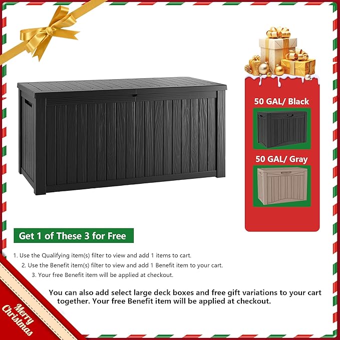 TARKARI 180 Gallon Lockable Resin Deck Box, Waterproof & UV-Resistant Outdoor Storage Box for Outdoor Cushion Storage, Garden Tools & Pool Accessories Storage, Black
