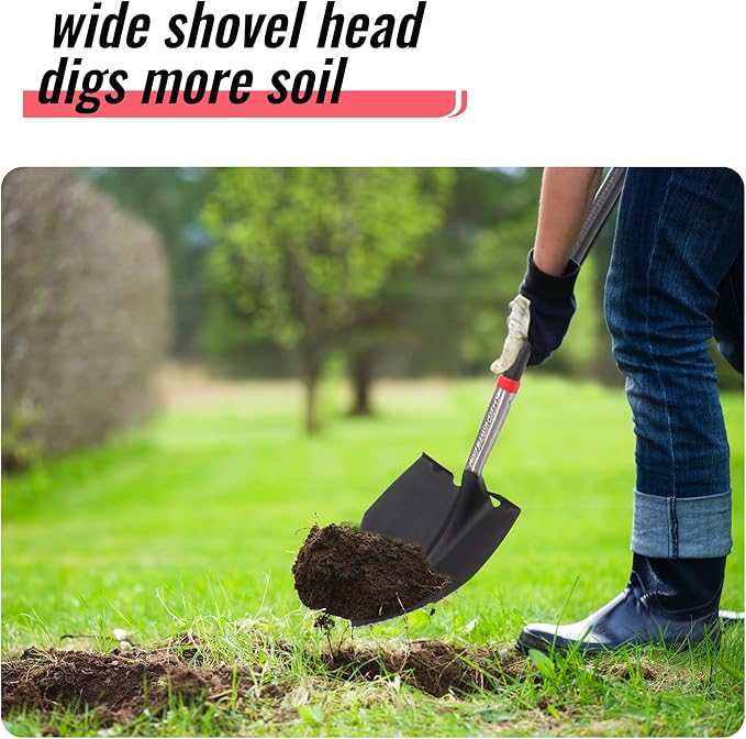 SHARK ATTACK 4-Piece Steel Shovel Set with D-Grip Handles - Multi-Size Garden Shovels with Powder Coating for Digging, Planting & Car Emergency