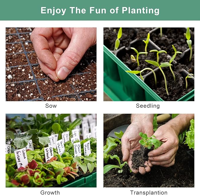 Elcoho 6 Pack Seed Starter Tray Kit 40 Cells Seedling Trays with Humidity Dome and Base Mini Propagator Plant Nursery Pots Total 240 Cells for Greenhouse Plants Growing, Green