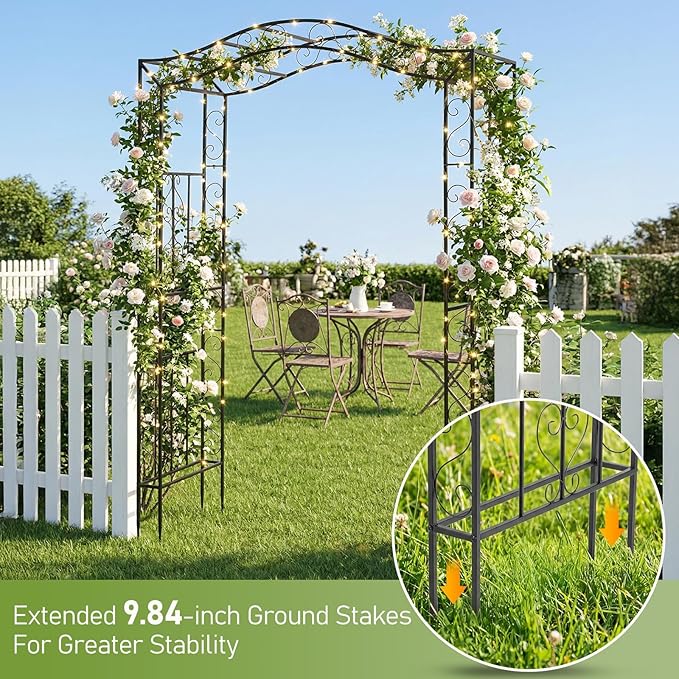 Outvita Garden Arch Trellis, Metal Garden Arbor Archway for Climbing Plants Outdoor - Durable Iron Garden Arbors with Long Ground Stakes, for Garden Wedding Party Decoration