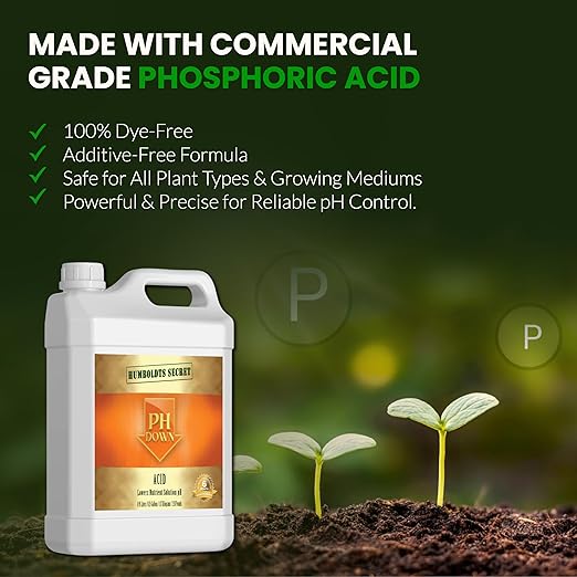 Humboldts Secret pH Down for Plants | Liquid pH Adjuster and Balancer for Soil Coco Hydroponics | Concentrated Phosphoric Acid Solution Supporting Nutrient Uptake and Strong Growth | 1 Gallon