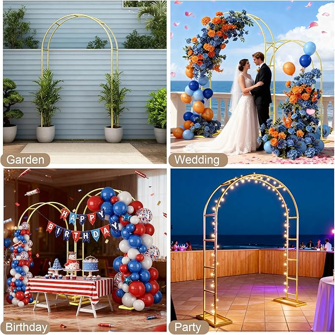 Wedding Arch Backdrop Stand Set of 2 (7.2FT, 6FT),Gold Metal Arch Backdrop Stand,Metal Pergola Arbor with Base,Balloon Arch Stand for Wedding Ceremony Baby Shower Outdoor Indoor Birthday Party Decor