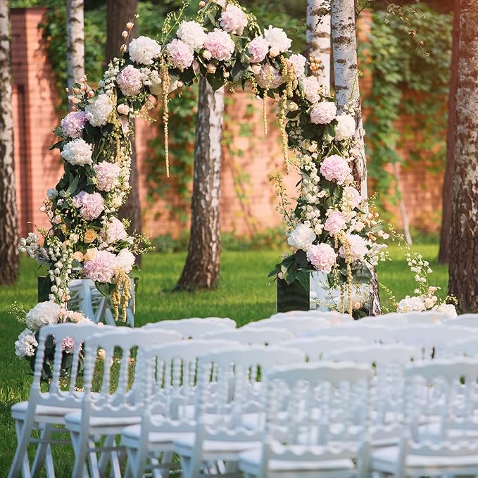 Outvita 7FT Garden Arch Arbor, Heavy Duty Metal Arbour Archway, Decorative Frame Stand Trellis with 7 Inch Ground Stakes for Wedding Ceremony Party Plant Climbing Rose Vines Lawn Courtyard Patio Black