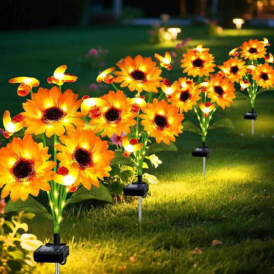 Solar Garden Lights 6 Pack Solar Swaying Bee Lights with Sunflowers, Gifts for Mom Women Mothers Day, Waterproof Firefly Flower Light for Outdoor Decor, Fall Decoration for Patio Yard Landscape