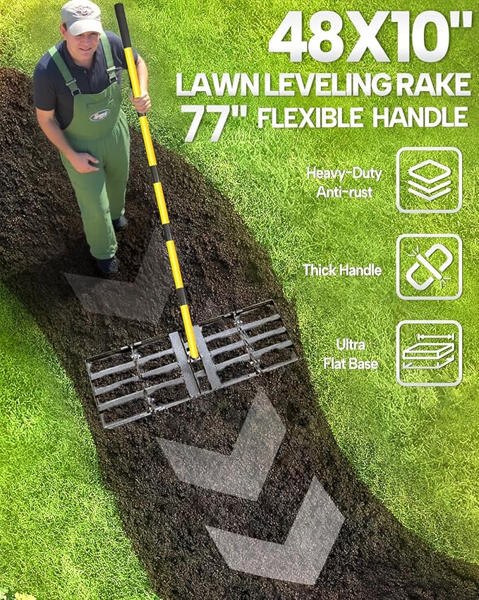 Joyhalo Lawn Leveling Rake, 36 Inch Yard Lawn Leveling for Soil with 78" Adjustable Steel Handle, Heavy Duty Effort Saving Landscape Lawn Leveler for Yard Garden Golf Course Soil Sand Dirt Grass