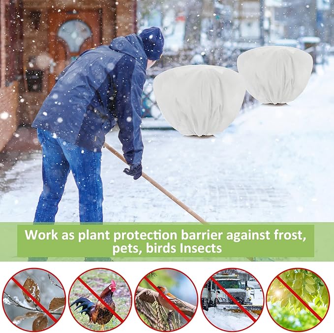 18 Pcs Winter Plant Covers Freeze Protection 39.4x23.6 Inch Horizontal Shrub Tree Plant Protection Bags Frost Blanket with Drawstring for Fall Winter Outdoor Garden Planting (White)