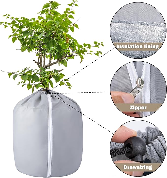 Tlswshsy 2PCS Plant Winter Protection Pot - 19.7" x 17.7" Flower Pot Protection Bag - Anti-Frost Winter Pot Plant Cover with Drawstring and Zipper for Winter Outdoor Fruit Trees Potted Plants Shrub