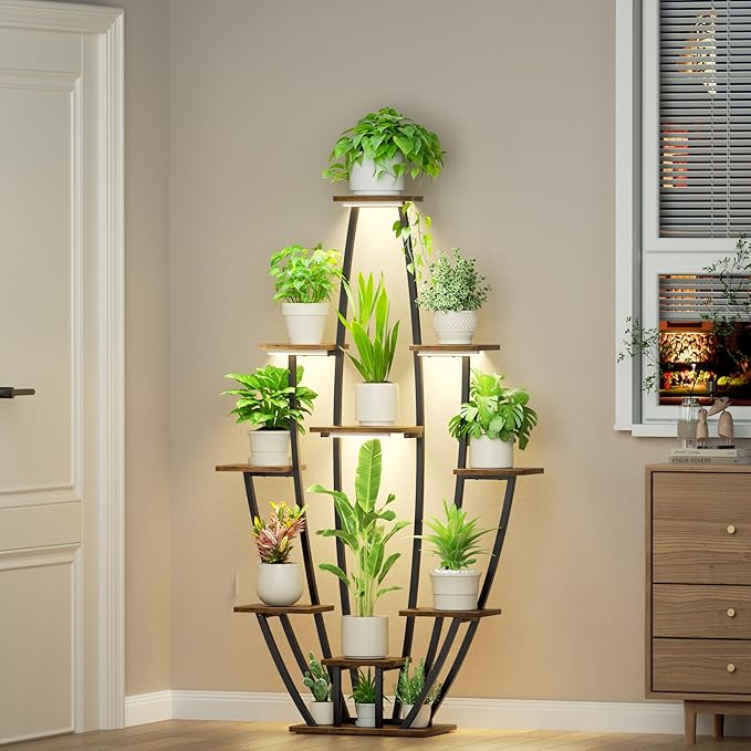 Plant Stand Indoor with Grow Lights - 10 Tiered Tall Plant Shelf Indoor, 59" Large Plant Stands for Indoor Plants, Matel Coner Flower Holder Rack Display for Living Room Patio Garden Balcony Home