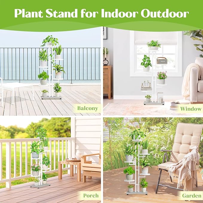 iDavosic.ly 5 Tier Plant Stand Indoor Outdoor, Tiered Corner Multiple Flower Pot Holder Shelf, Metal 40 Inch Tall Display Rack for Patio Porch Living Room Garden Balcony Bedroom, White