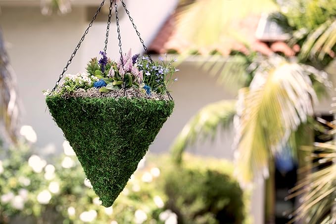 SuperMoss (29330 MossWeave Hanging Basket | Outdoor Hanging Planter with Moss | Decorative Plant Hanger for Porch, Balcony, Garden & Home Décor, Pyramid, Set of 2 (S/L), Green