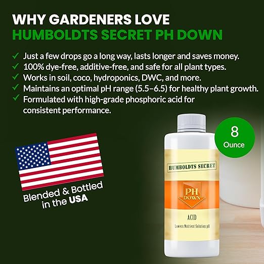 Humboldts Secret pH Down for Plants | Liquid pH Adjuster and Balancer for Soil Coco Hydroponics | Concentrated Phosphoric Acid Solution Supporting Nutrient Uptake and Strong Growth | 8 Ounce