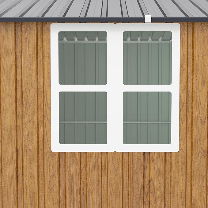 10x12 FT Outdoor Storage Shed,Extra Large Metal Garden Tool Shed with Lockable Doors,Windows & Air Vents,Dual-Zone Design Outside Steel Tiny House for Backyard, Patio Lawn,Yellow