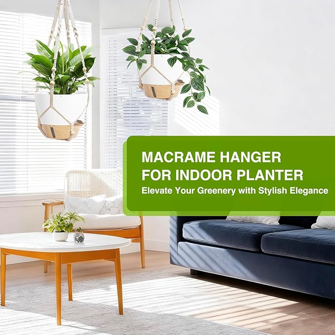 Set of 2 Hanging Planters for Indoor Plants with Self Watering Includes Hanging Pots and 2 Types Plant Hangers, Outdoor Hanging Baskets Holder for Home Garden, 10 Inch Oyster White