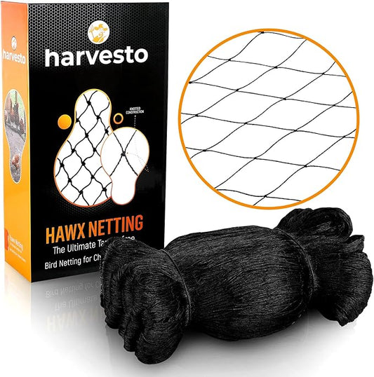 Harvesto Heavy Duty Bird Netting for Chicken Coops & Runs | Tree & Garden Netting Mesh 1-1/2" | Keep Hawks, Birds & Predators Away | Bird Netting for Blueberry Bushes, Vegetables & Fruit (25' x 50’)