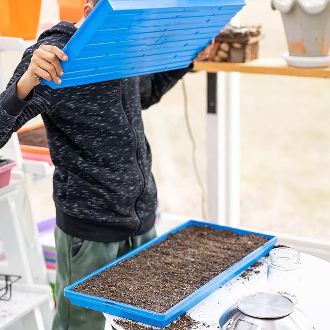 Bootstrap Farmer Microgreen 1020 Trays, Blue 10 Pack, Extra Strength with Holes Shallow Seed Plant Tray Grow Microgreens Wheatgrass Fodder Sprouting