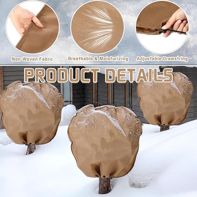 6 Pcs Winter Plant Covers Freeze Protection Reusable Plant Protector Bag with Drawstring Warm Shrubs Cover Frost Protection Planting Jacket Bags for Outdoor Garden, Brown (39.4 x 39.4 Inch)