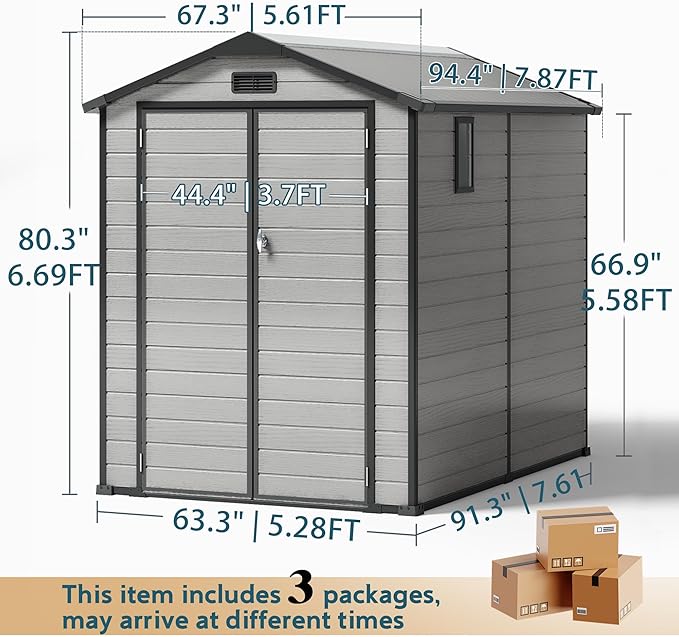 6X8 FT Outdoor Storage Sheds, Plastic Storage Shed with Floor & Drainage Channel for Bikes, Furniture, Gardening Tools, Lockable Outdoor Shed Suitable for Backyard, Patio, Lawn