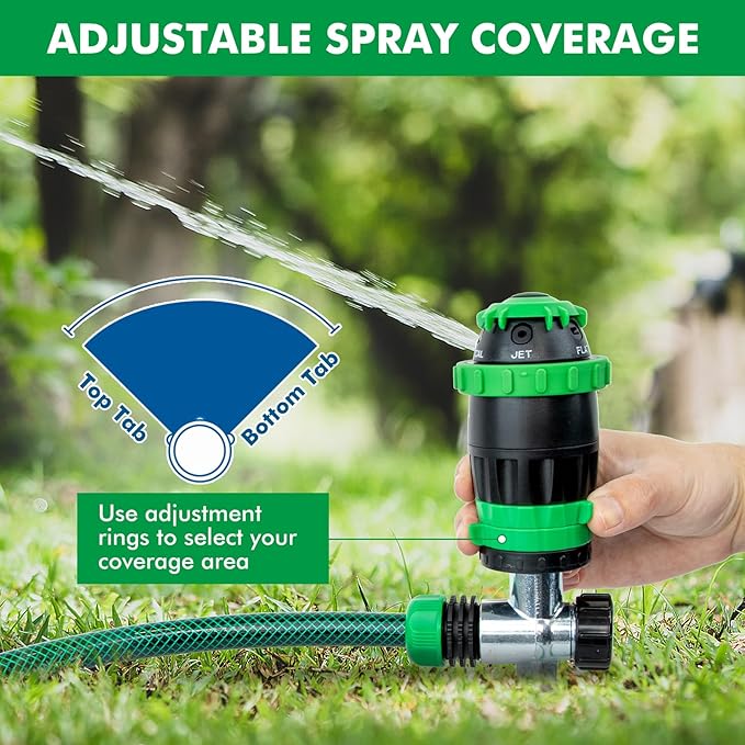 RESTMO Gear Drive Sprinkler with Metal Spike Base, 5-Pattern Heavy Duty Gardening Watering System, Multi-Adjustable Lawn Sprinkle for Garden Plant, Flower Bed and Large Yard Area Watering, Green