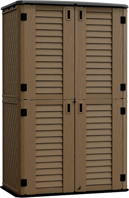 ADDOK Outdoor Storage Sheds Waterproof,Resin Outdoor Storage Cabinet Lockable, Double-Layer Storage Shed for Patios/Generator/Long-Handled Tools