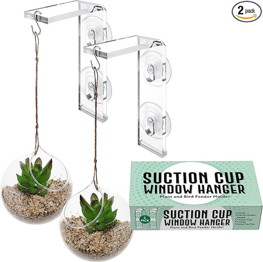 Impresa Suction Cup Window Plant Hanger - 2-Pack, Glossy Green Acrylic Easy Install Hook for Hanging Plants - Indoor & Outdoor Use Window Suction Cups & Hooks