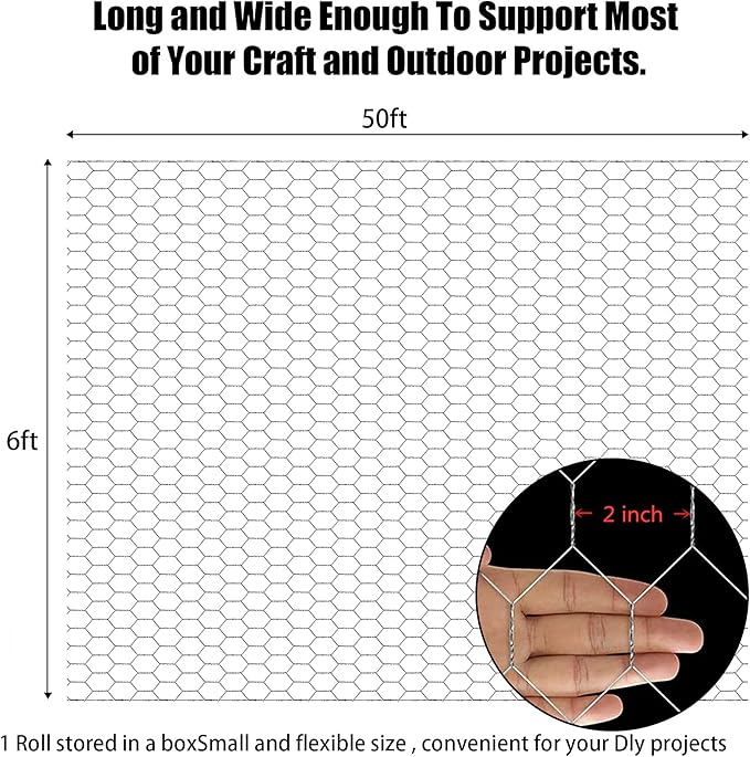 Chicken Wire Fencing, 6ft x 50ft Hexagonal Galvanized Chicken Wire Mesh Fence 2 Inch Mesh Fence Poultry Netting Animal Barrier for Craft Projects Gardening Chicken Coop Rabbit Pet