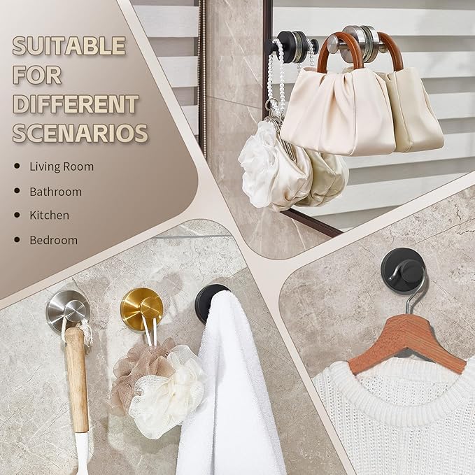 Suction Hooks for Shower, Mirror, Wall, Hanging Towels (Rose Gold, 4 Pieces)