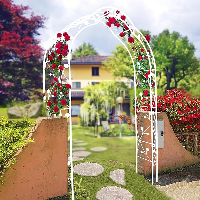 8.3FT Heavy Duty Steel Garden Arbor with Side Garden Trellis, 8-in-1 Wedding Arch Archway for Backyard, Vine Plants & Outdoor Decor - Includes Ground Stakes & Easy Assembly