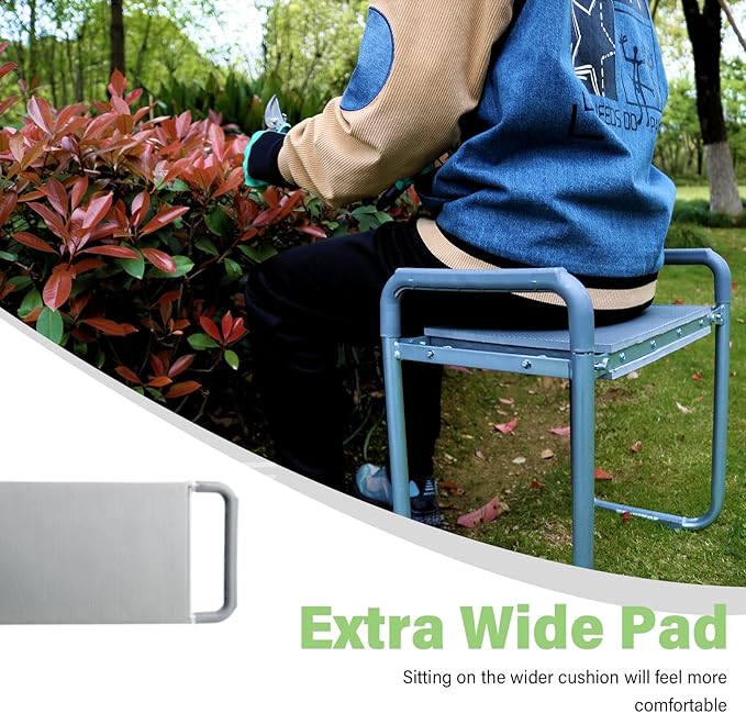 BESTHLS Garden Kneeler and Seat - Heavy Duty Folding Stool with Thick Pad, Tool Pouches & Bag, 330 lbs Capacity - Knee & Back Support, Perfect for Seniors, Women, Men